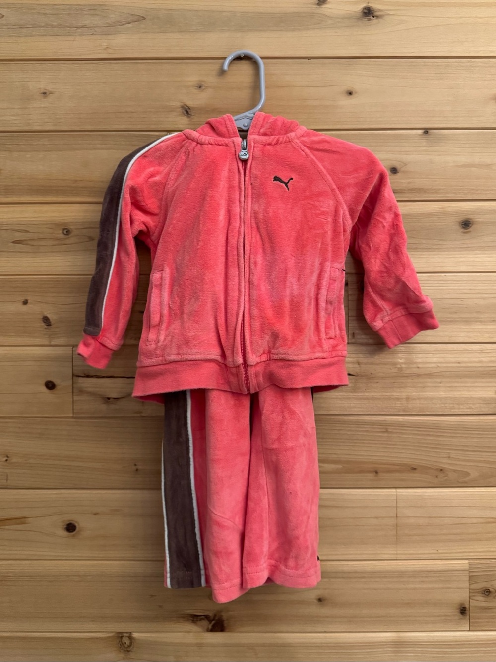 Y2K Puma 24 Months Baby Girl Pink & Brown Velour Matching Set Tracksuit
